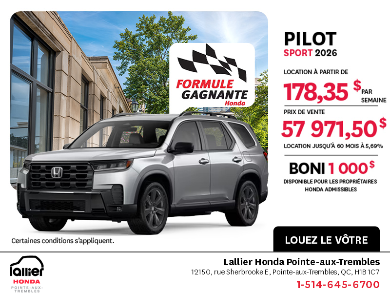 Obtenez la Honda Pilot 2026 !