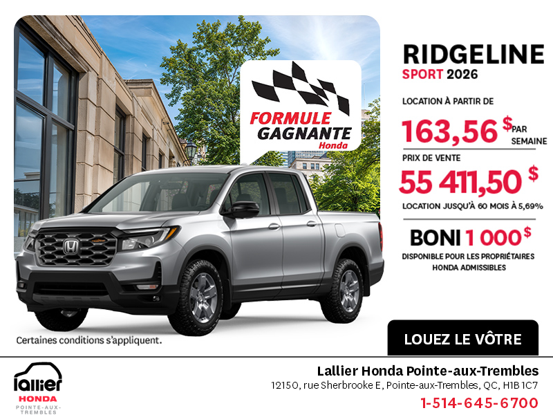 Obtenez la Honda Ridgeline 2026 !