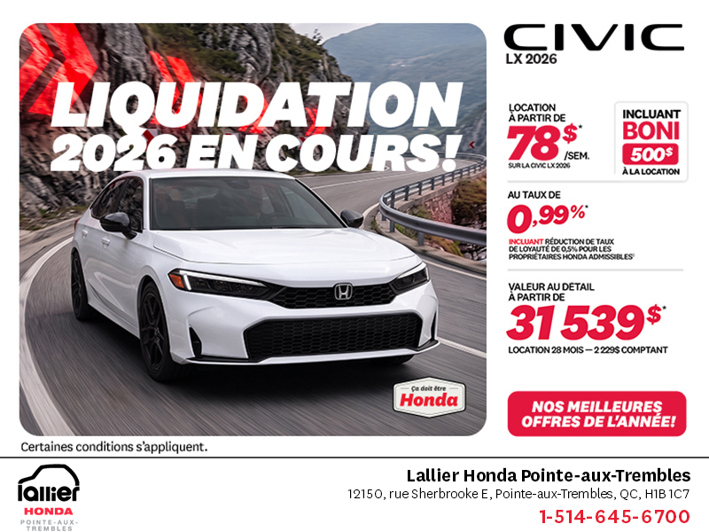 Obtenez la Honda Civic 2026 !