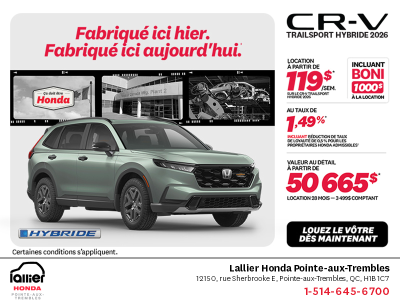 Obtenez la Honda CR-V Hybride 2026!