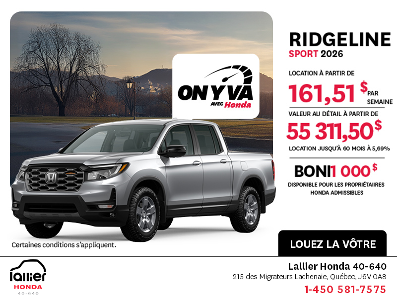 Obtenez le Honda Ridgeline 2026 !
