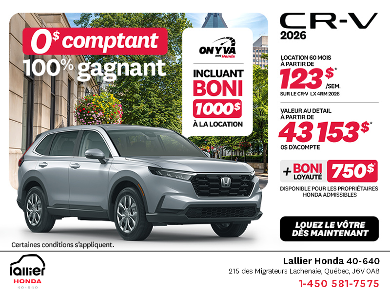 Obtenez la Honda CR-V 2026!