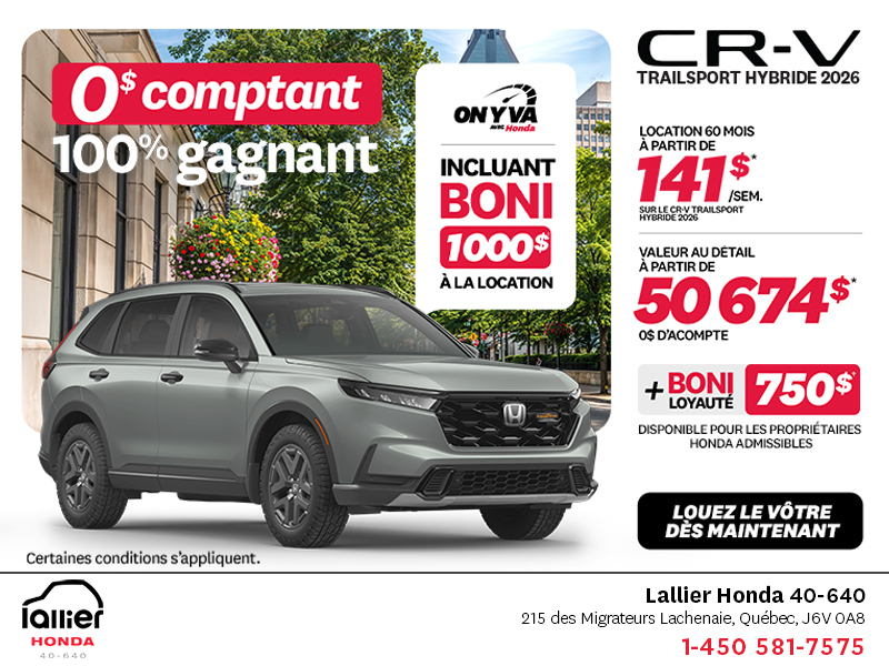 Obtenez la Honda CR-V Hybride 2026!