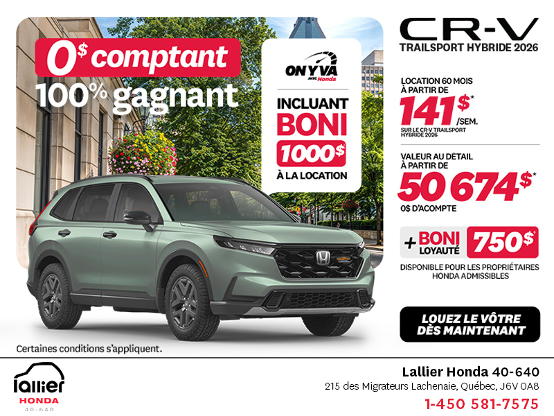 Obtenez la Honda CR-V Hybride 2026!