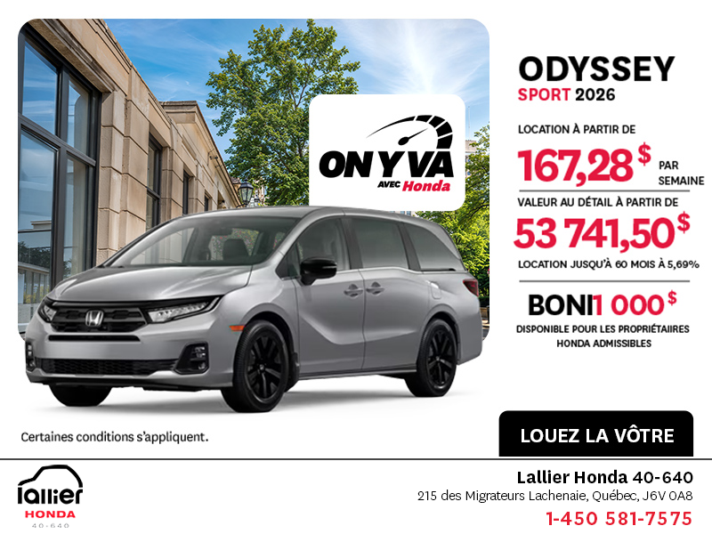 Obtenez la Honda Odyssey 2026 !