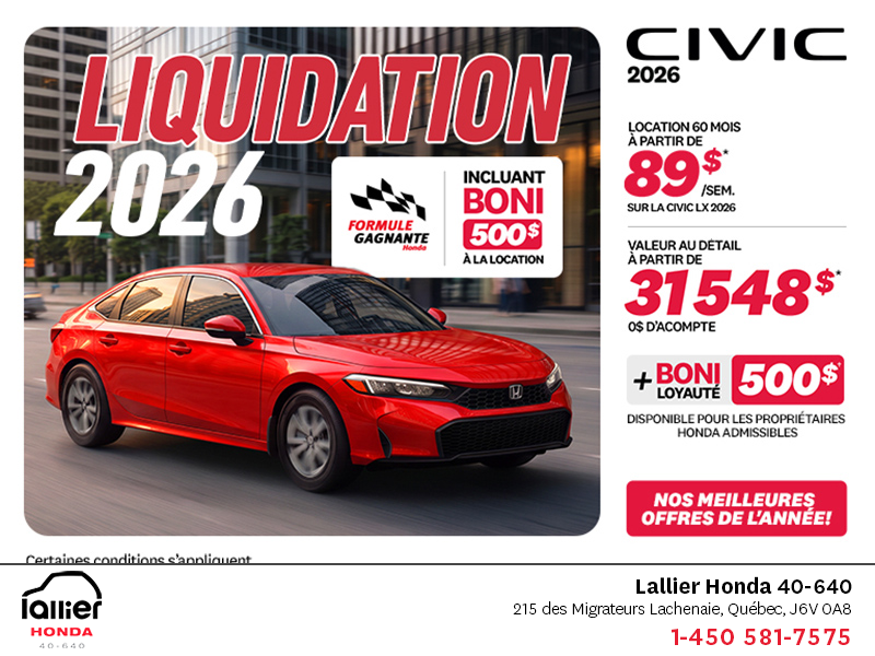 Obtenez la Honda Civic 2026 !