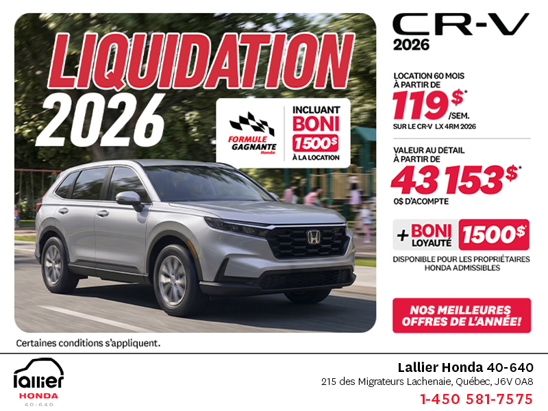 Obtenez la Honda CR-V 2026!
