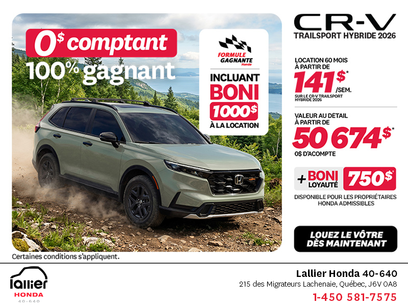 Obtenez la Honda CR-V Hybride 2026!