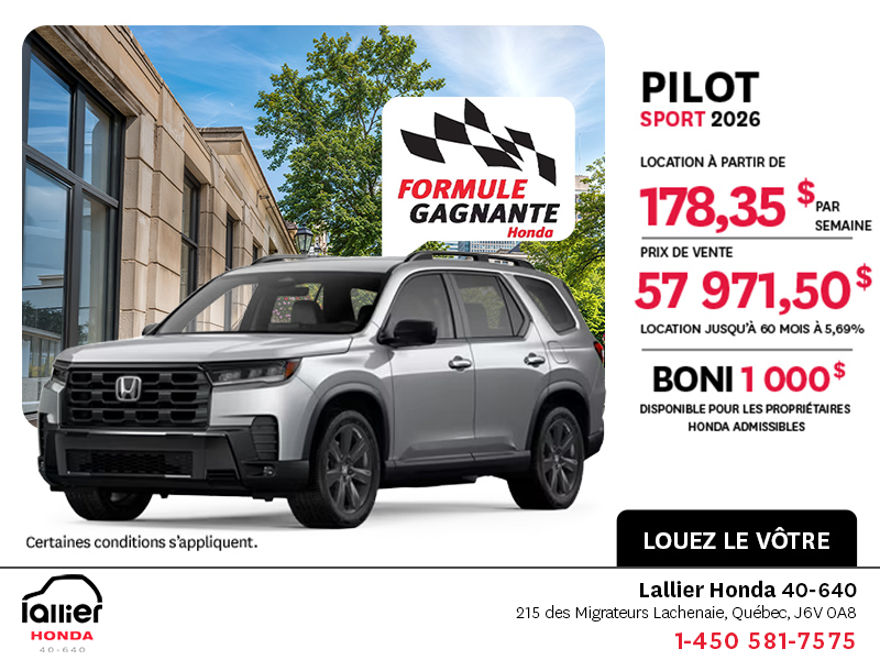 Obtenez la Honda Pilot 2026 !