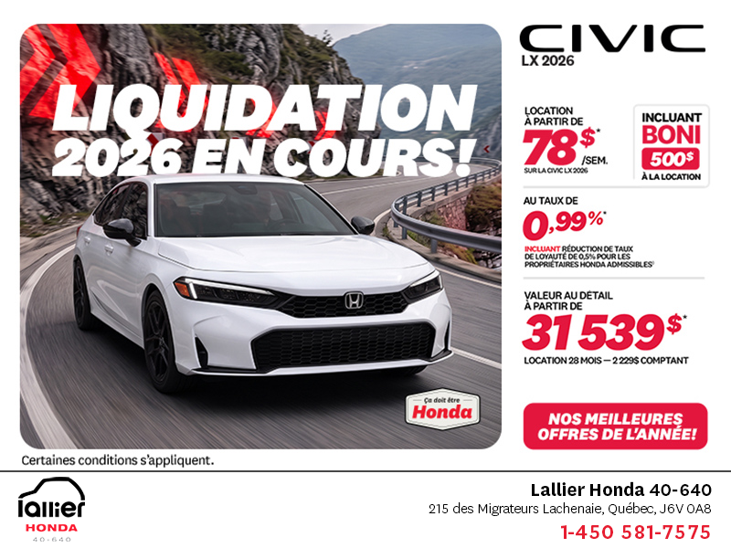 Obtenez la Honda Civic 2026 !