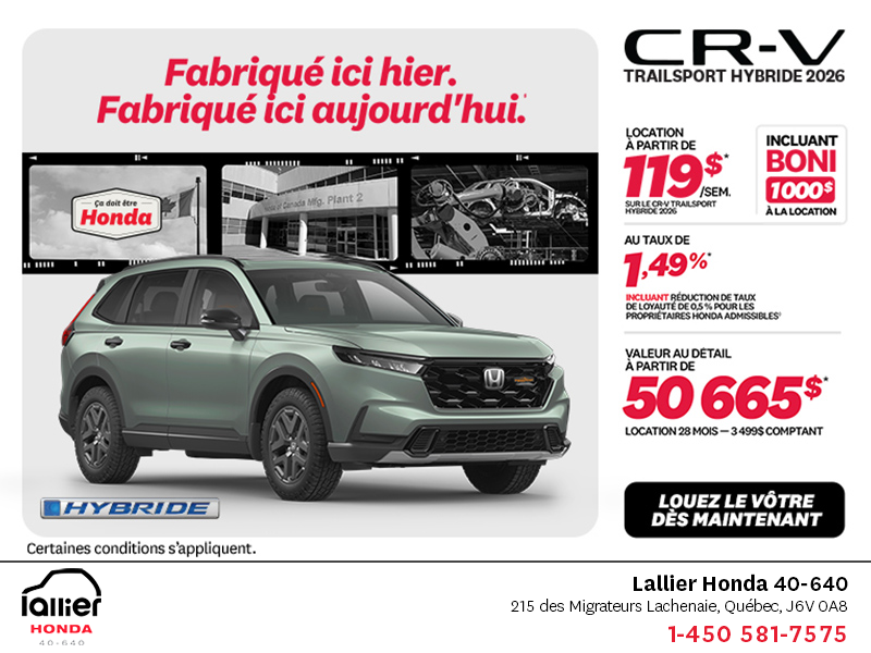 Obtenez la Honda CR-V Hybride 2026!