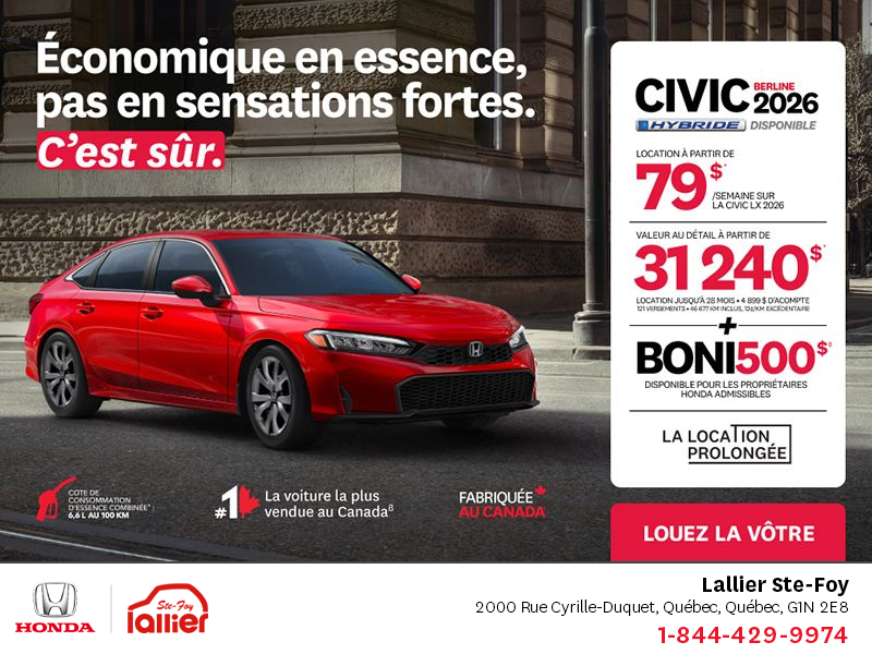 Obtenez le Honda Civic Sedan 2026 !