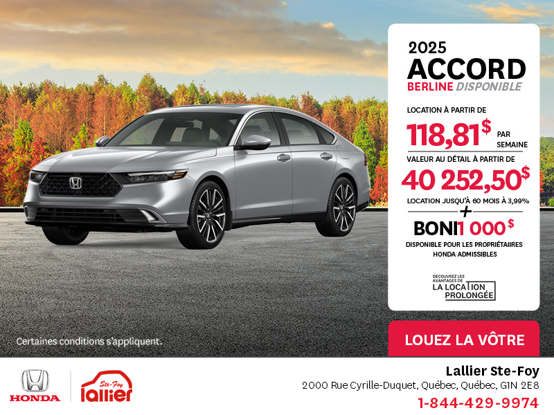 Obtenez la Honda Accord 2025 !