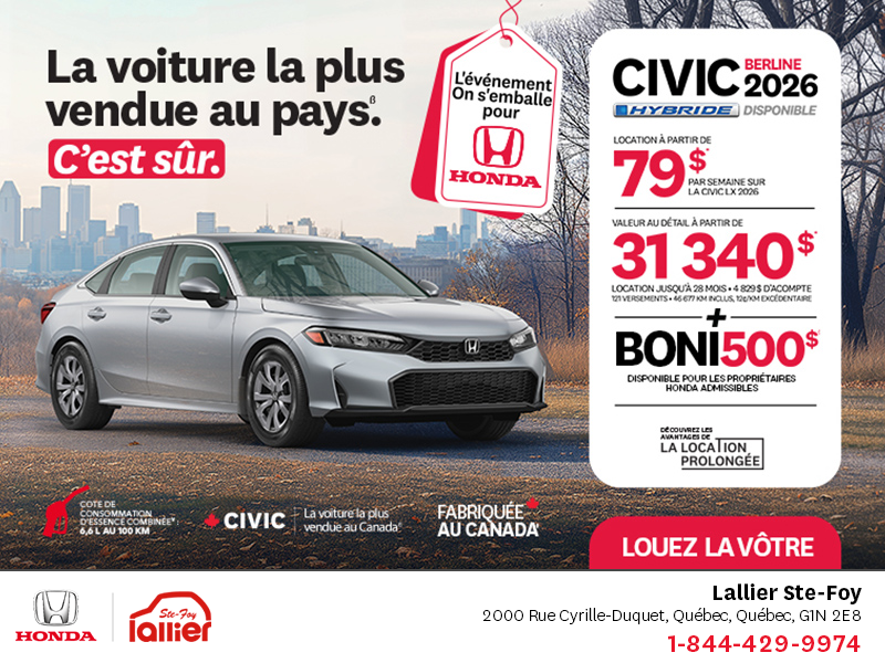 Obtenez le Honda Civic Sedan 2026 !