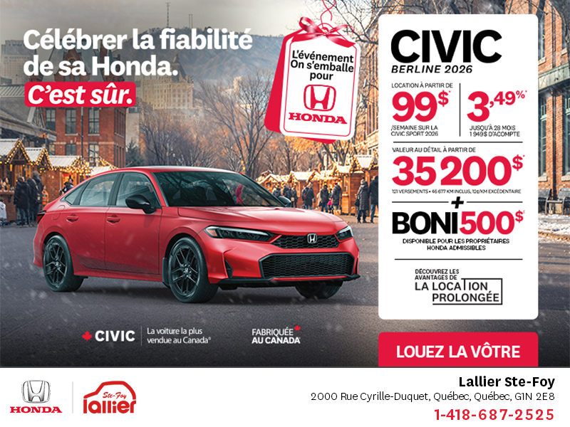 Obtenez le Honda Civic Sport 2026 !