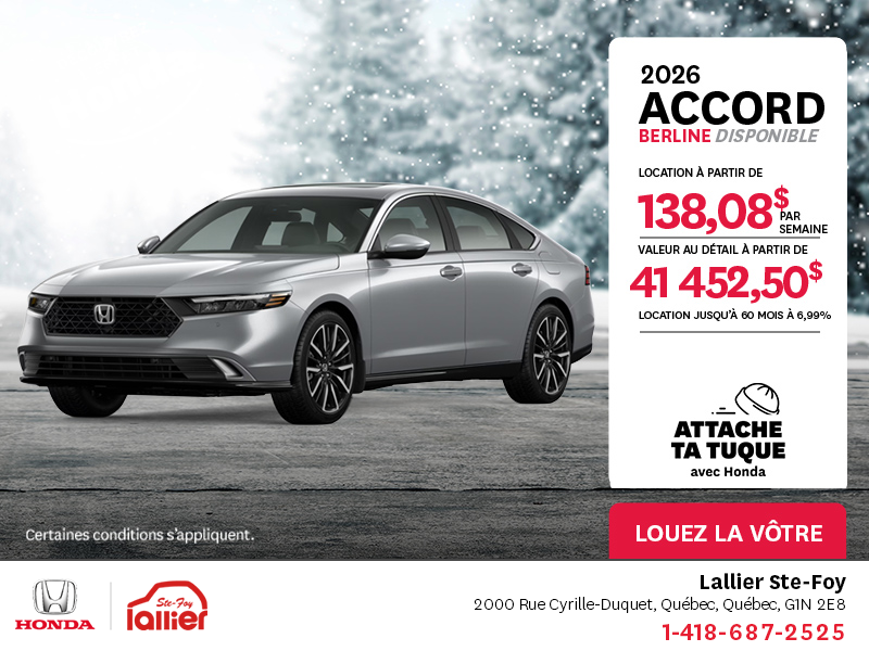 Obtenez la Honda Accord 2026 !