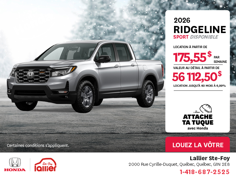 Obtenez le Honda Ridgeline 2026 !