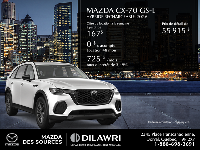 Procurez vous le Mazda CX-70 Hybride Rechargeable 2026