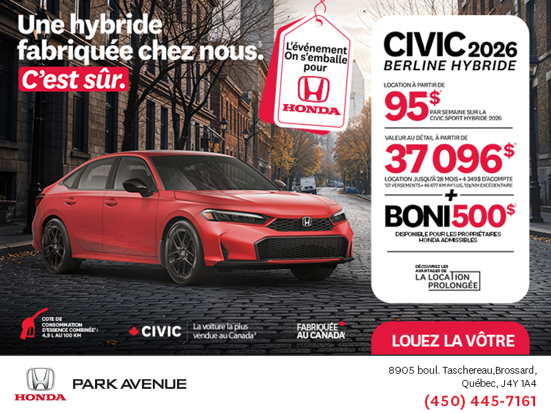 Obtenez le Honda Civic Sedan Hybride 2026 !