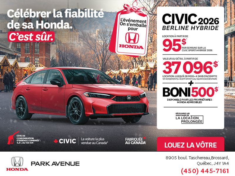 Obtenez le Honda Civic Berline Hybride 2026 !