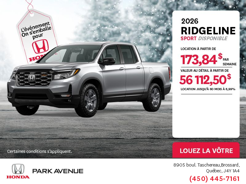 Obtenez le Honda Ridgeline 2026 !