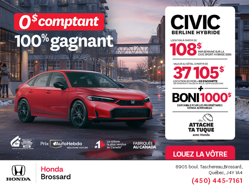 Obtenez le Honda Civic Berline Hybride 2026 !
