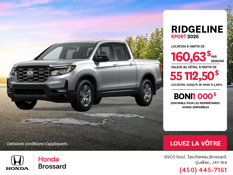 Obtenez le Honda Ridgeline 2026 !