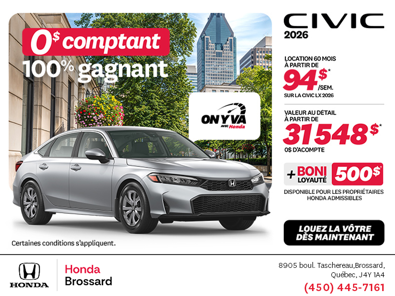 Obtenez la Honda Civic 2026 !