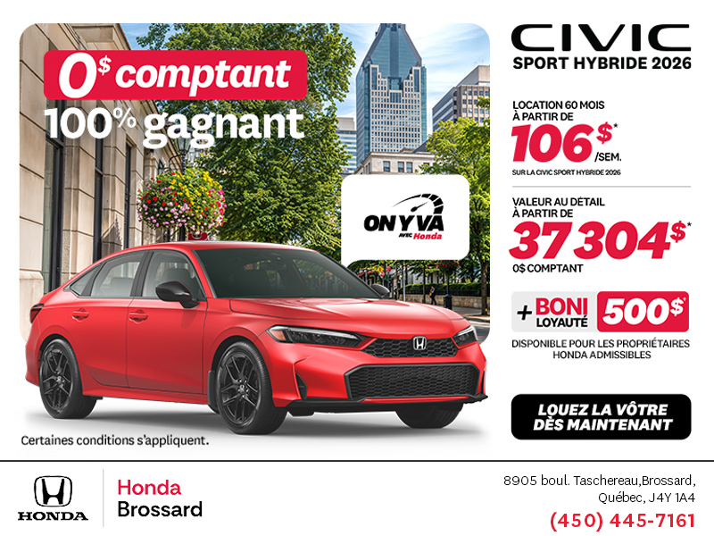 Obtenez la Honda Civic Berline Hybride 2026 !