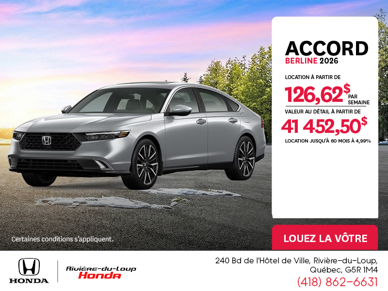 Obtenez la Honda Accord 2026 !
