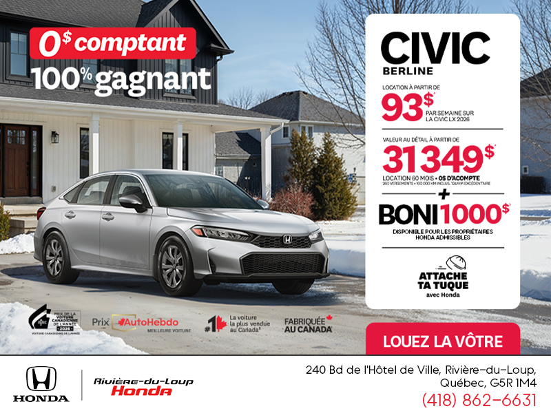 Obtenez le Honda Civic Berline 2026 !