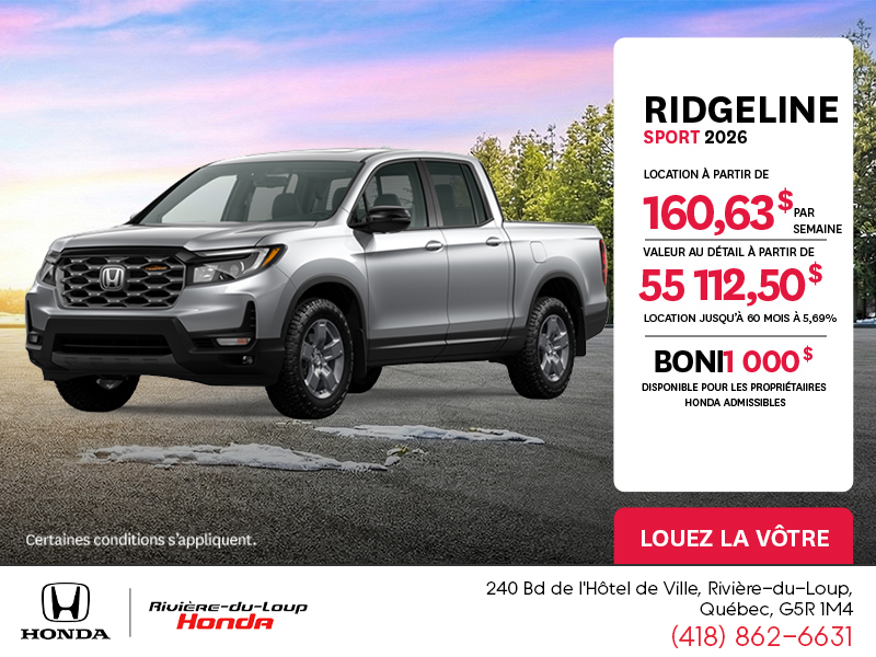 Obtenez le Honda Ridgeline 2026 !