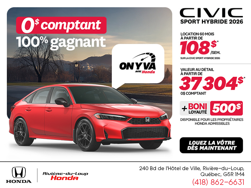 Obtenez la Honda Civic Berline Hybride 2026 !