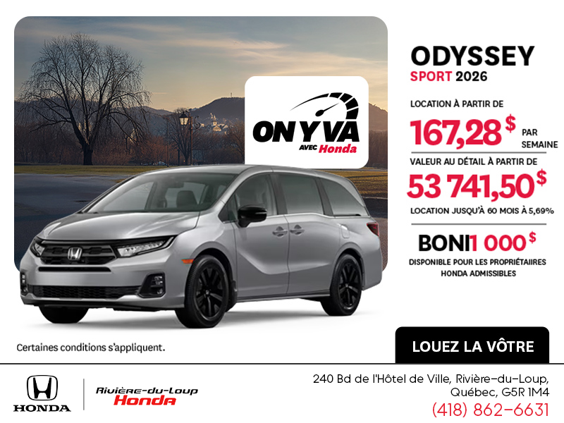 Obtenez la Honda Odyssey 2026 !