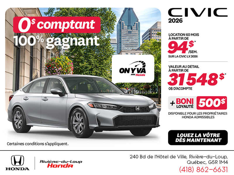 Obtenez la Honda Civic 2026 !