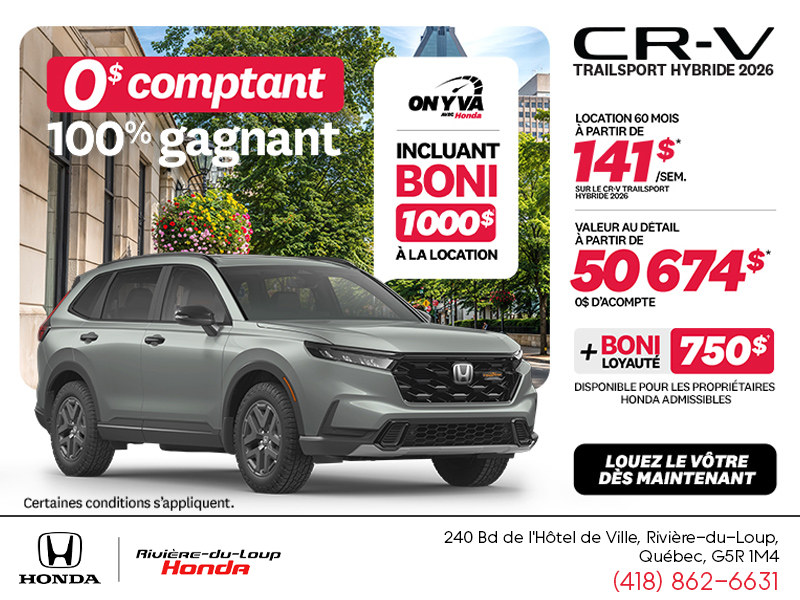 Obtenez la Honda CR-V Hybride 2026!