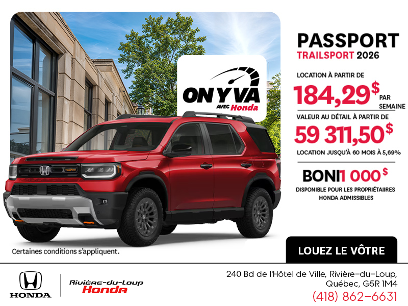 Obtenez la Honda Passport 2026 !