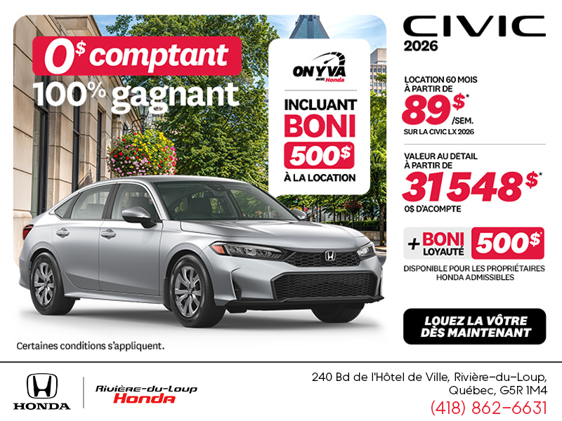 Obtenez la Honda Civic 2026 !