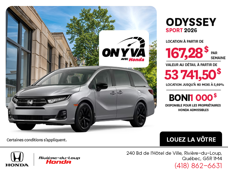 Obtenez la Honda Odyssey 2026 !