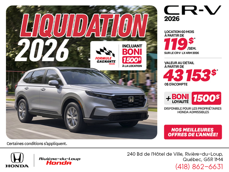 Obtenez la Honda CR-V 2026!