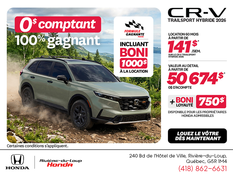 Obtenez la Honda CR-V Hybride 2026!