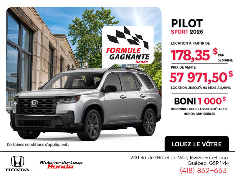 Obtenez la Honda Pilot 2026 !