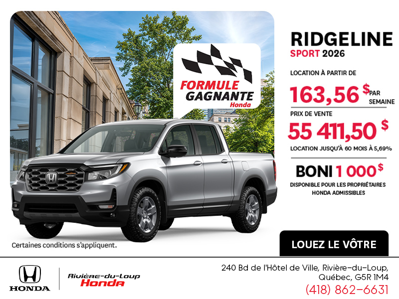 Obtenez la Honda Ridgeline 2026 !