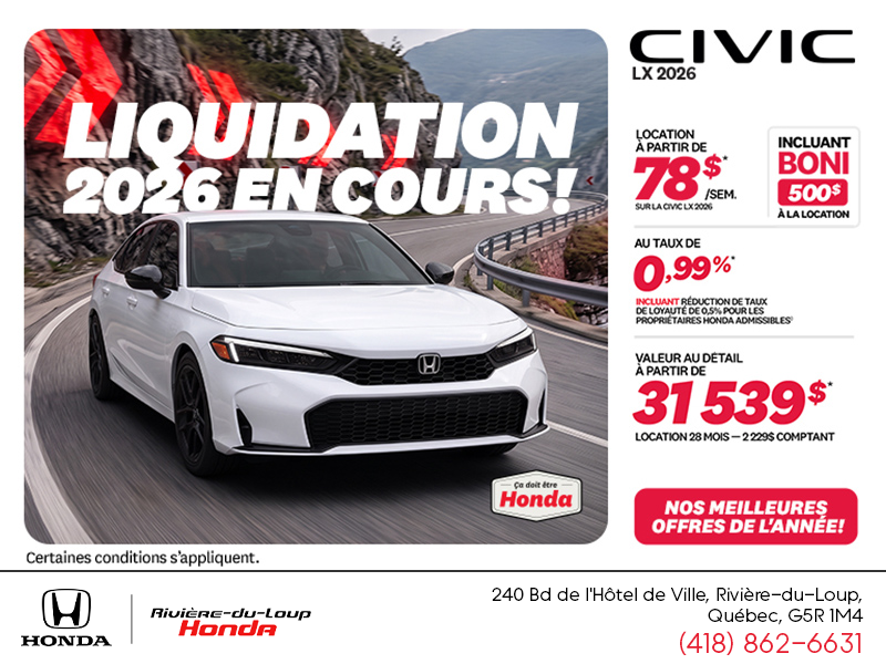 Obtenez la Honda Civic 2026 !