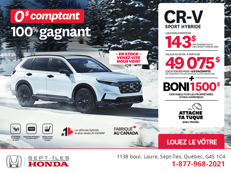 Obtenez le Honda CR-V Hybride 2026!