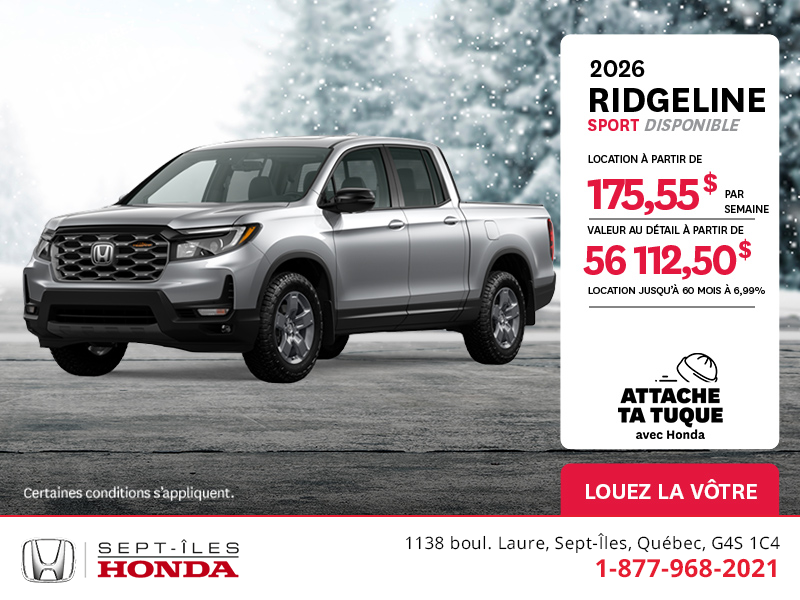 Obtenez le Honda Ridgeline 2026 !