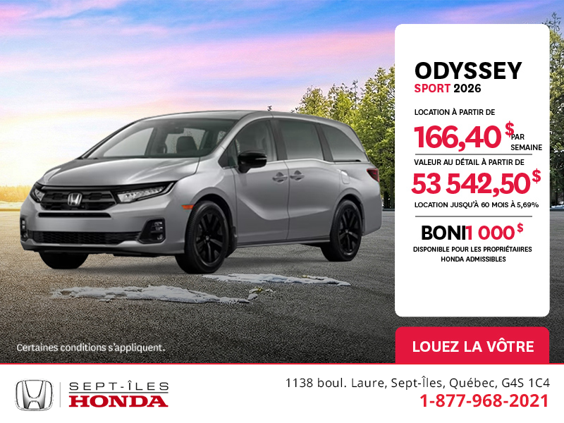 Obtenez le Honda Odyssey 2026 !