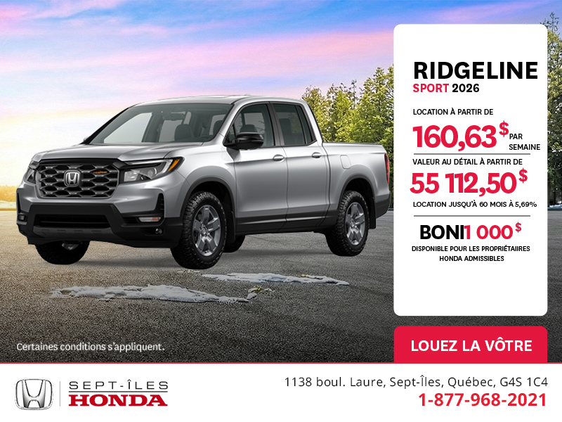Obtenez le Honda Ridgeline 2026 !