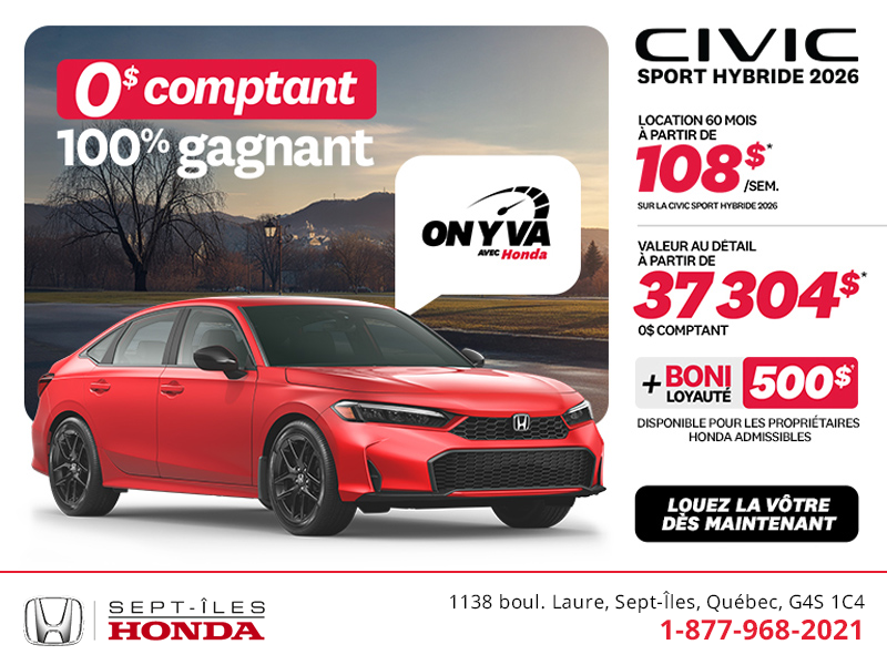 Obtenez la Honda Civic Berline Hybride 2026 !