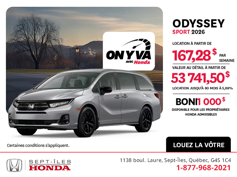 Obtenez la Honda Odyssey 2026 !